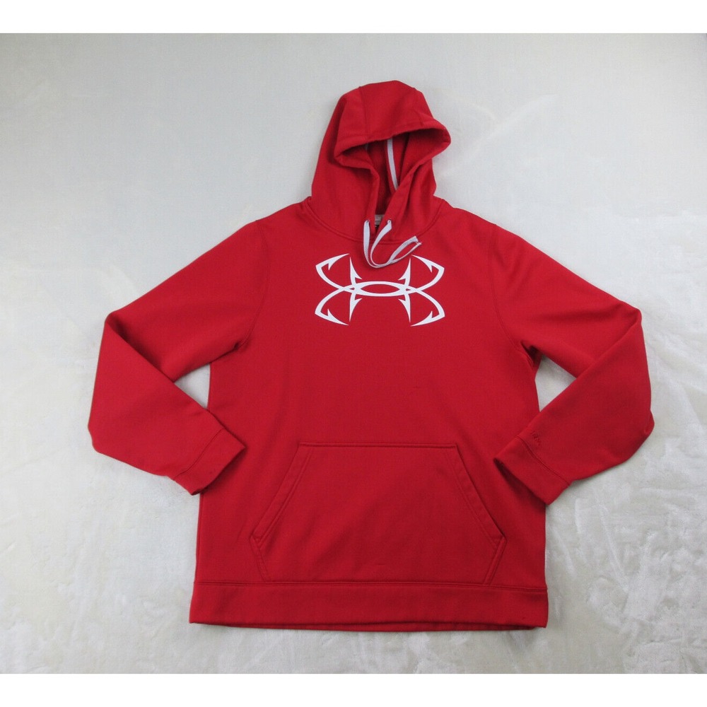 Under Armour Sweater Mens Medium Red Logo Loose Storm Hoodie Hooded Casual*